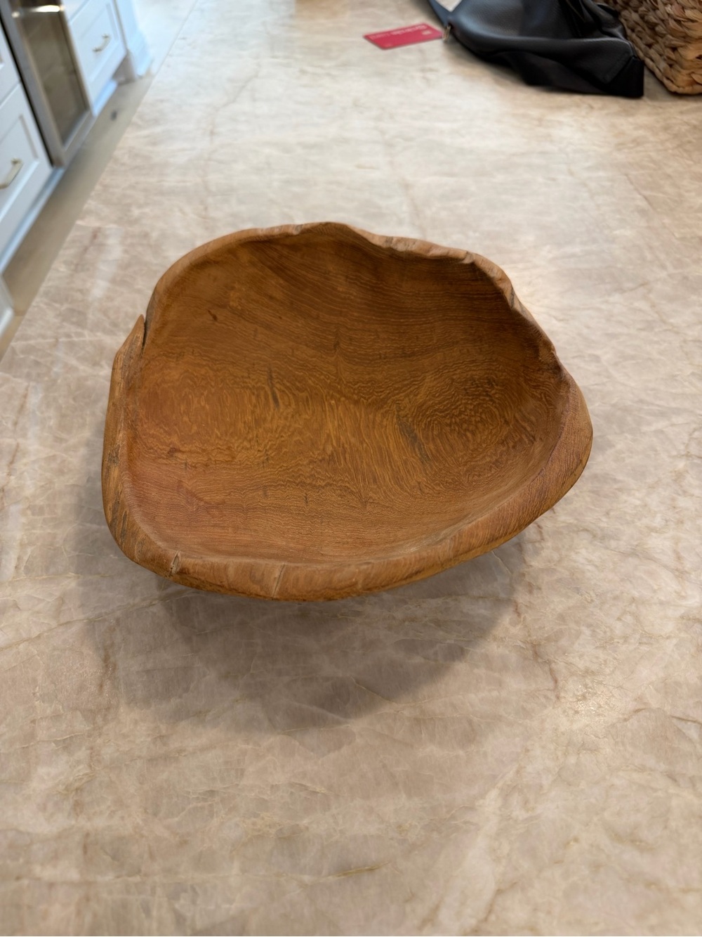 Organic Oak Carved Wood Serving Bowl - Natural Brown